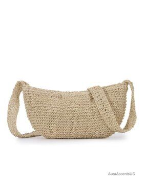 Handwoven Straw Crossbody Bag Pleated Dumpling Shoulder Bag